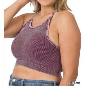 #1576 Plus Eggplant Purple Washed Ribbed Seamless Bralette Sizes 1X/2X & 2X/3X